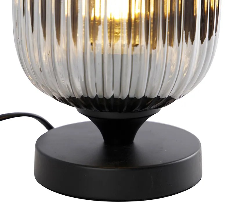 Lampa stołowa art deco czarna z przydymionym szkłem - Banci ArtDeco Oswietlenie wewnetrzne