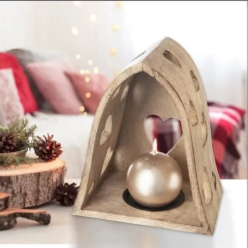Świecznik Orion z drewna mango Heart bell, 20 x 14x 23,2 cm