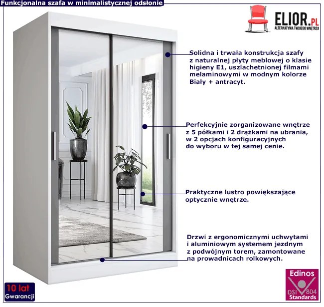 Szafa przesuwna w kolorze biały + antracyt 120 E4-E60