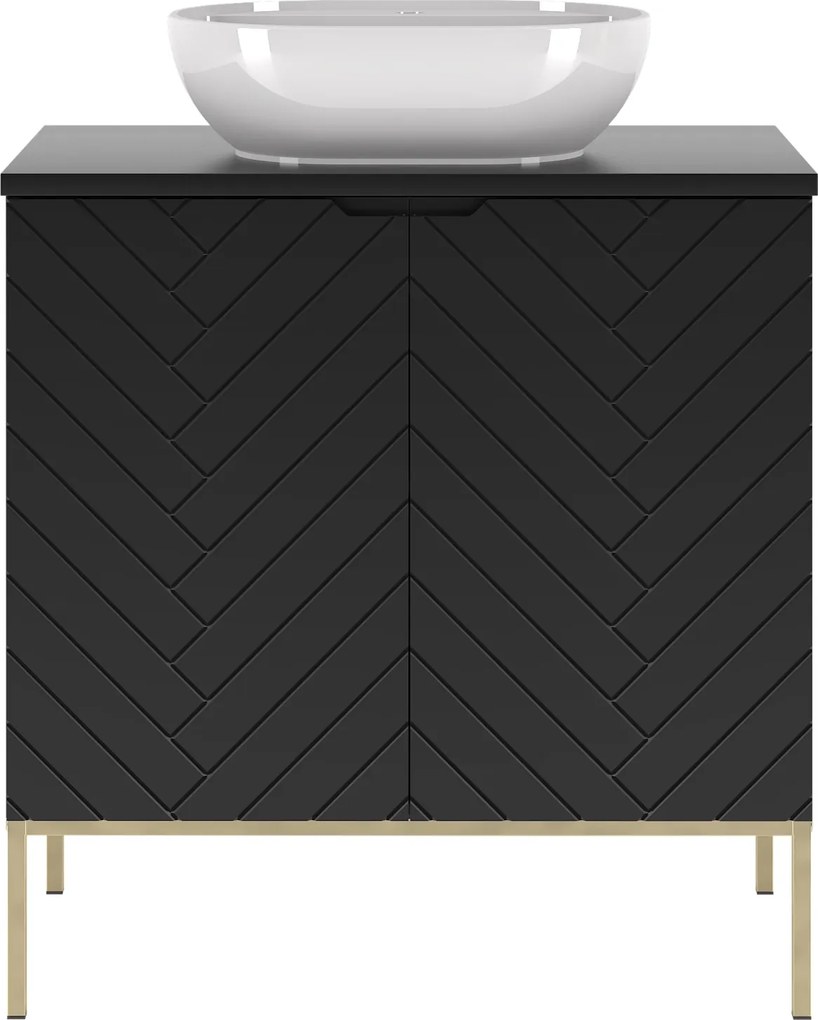 Szafka z umywalką nablatową Aspen 08 czarny/złoty, 80 cm - zestaw 2