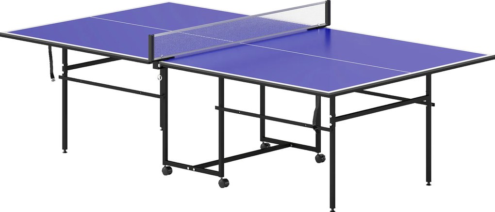 SPORTNOW Stół do tenisa stołowego, składany, przenośny, 2 rakiety, 3 piłki, rama metalowa, 274x152,5x76 cm, Niebieski
