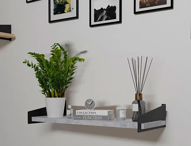 Nowoczesna półka ścienna czarny + beton F4-B51