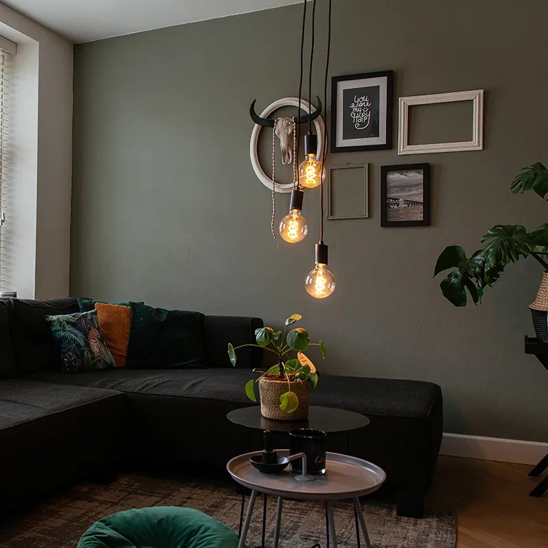 Inteligentna lampa wisząca w stylu industrialnym czarna w komplecie z Wi-Fi G95 3-światła - Facil