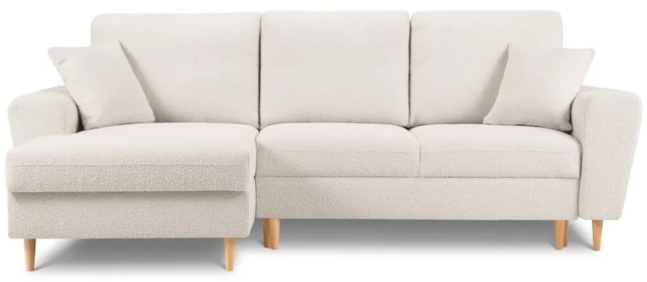 Beżowy rozkładany narożnik ze schowkiem z materiału bouclé (lewostronny/z szezlongiem) Kyoto – Cosmopolitan Design