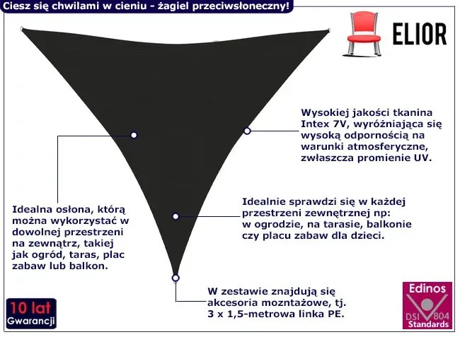 Czarny trójkątny żagiel ogrodowy - Pola