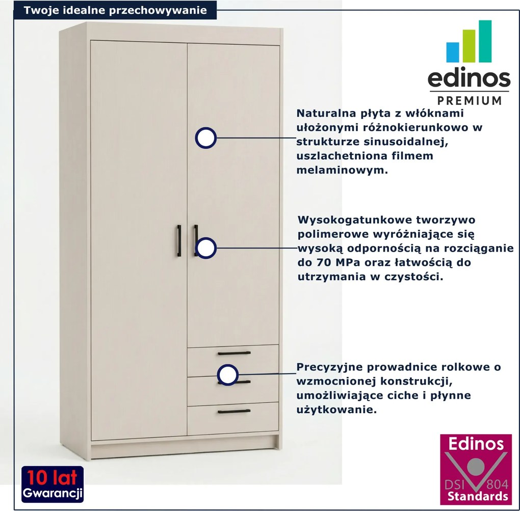 Kaszmirowa szafa dwudrzwiowa z 3 szufladami Z0-A84