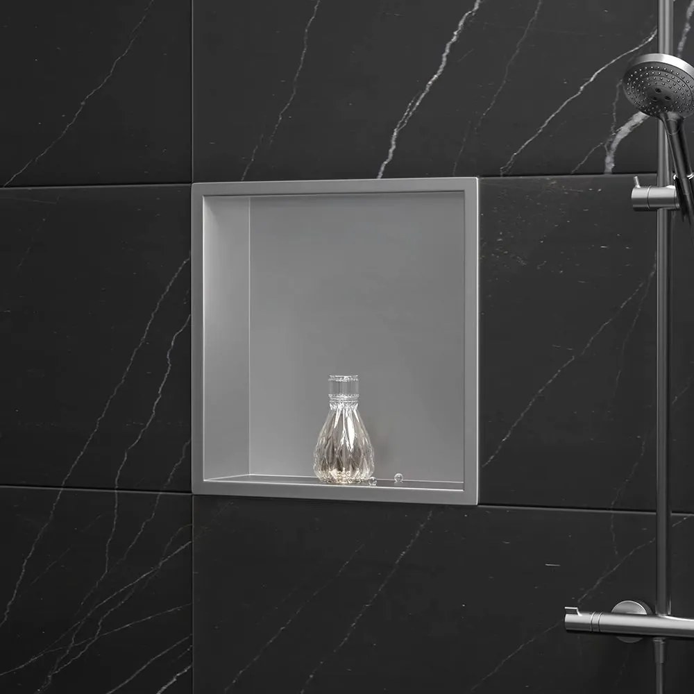 PÓŁKA WNĘKOWA ŁAZIENKOWA 30x30 stal szczotkowana