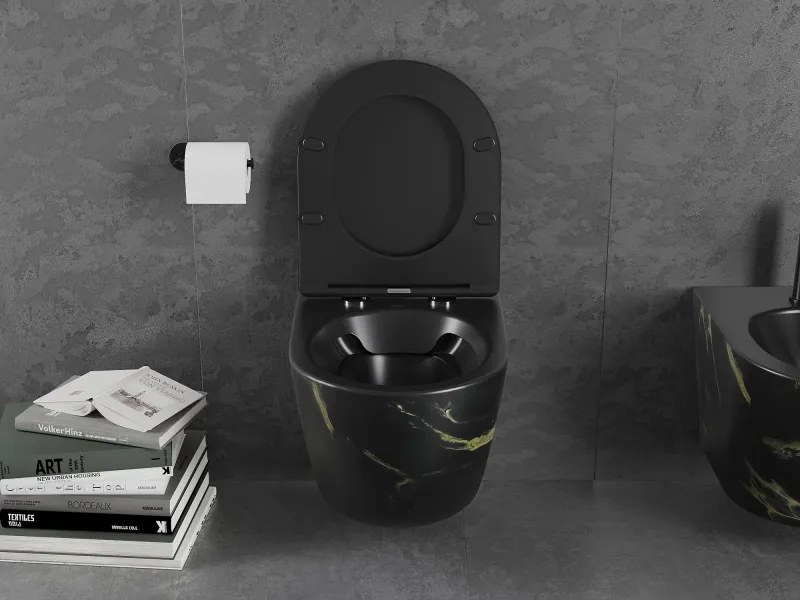 Mexen Lena miska wc Rimless z deską wolnoopadającą slim, duroplast, czarna kamień - 30224098