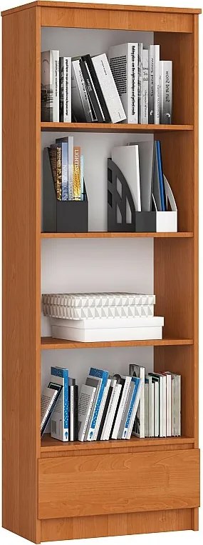 Regał AKORD R60 Olcha 60 cm façade Blanche mat 1 szuflada kolor Olcha mat 4 półki 60x35x180 cm