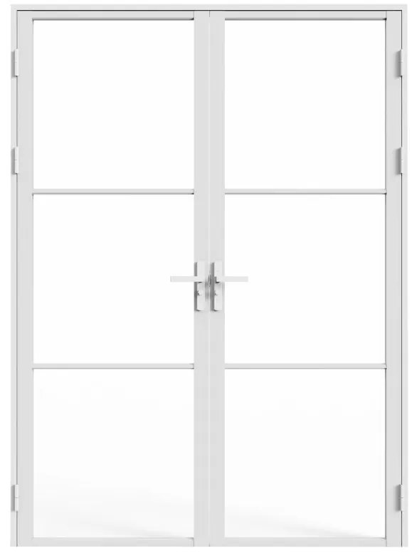 Drzwi kompletne 2-skrzydłowe dwustronne z aluminium i szkła hartowanego - 2 x wys. 204 x szer. 73 cm - Biały - MASERU