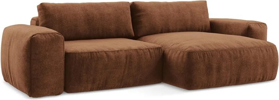 Rozkładany narożnik z tkaniny szenilowej (prawostronny/z szezlongiem) w kolorze terakoty Kuki – Makamii