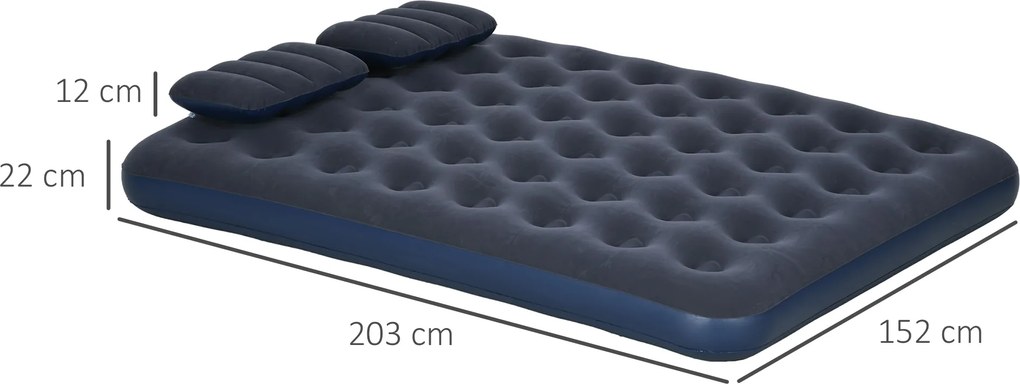 Outsunny Materac powietrzny dla 2 osób, z pompką ręczną, miękki i wytrzymały, 203x152x22cm, Niebieski