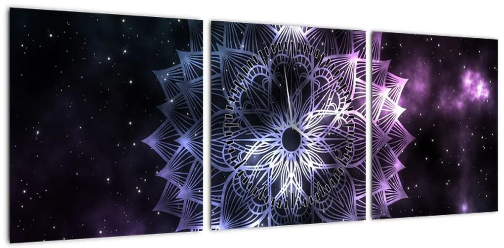 Obraz - Mandala lotosu w kosmosie (z zegarem) (90x30 cm)