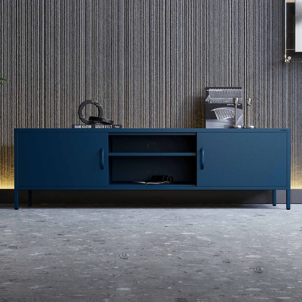 Szafka RTV metalowa szeroka XL na nóżkach granatowa, 1700x400x500 mm: ROSARIA