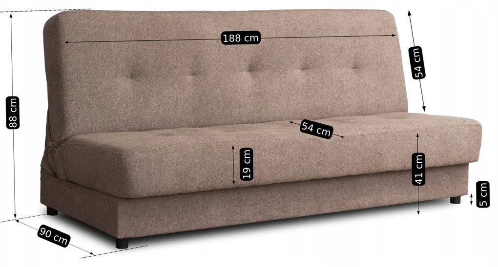 Sofa z Funkcją Spania ARUBA Wersalka Rozkładana Dwuosobowa Brązowa Nowoczesna do Salonu