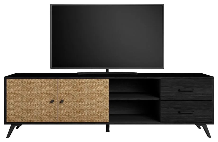 Czarna szafka pod TV w dekorze drewna egzotycznego 181x53 cm Hanoi – Marckeric