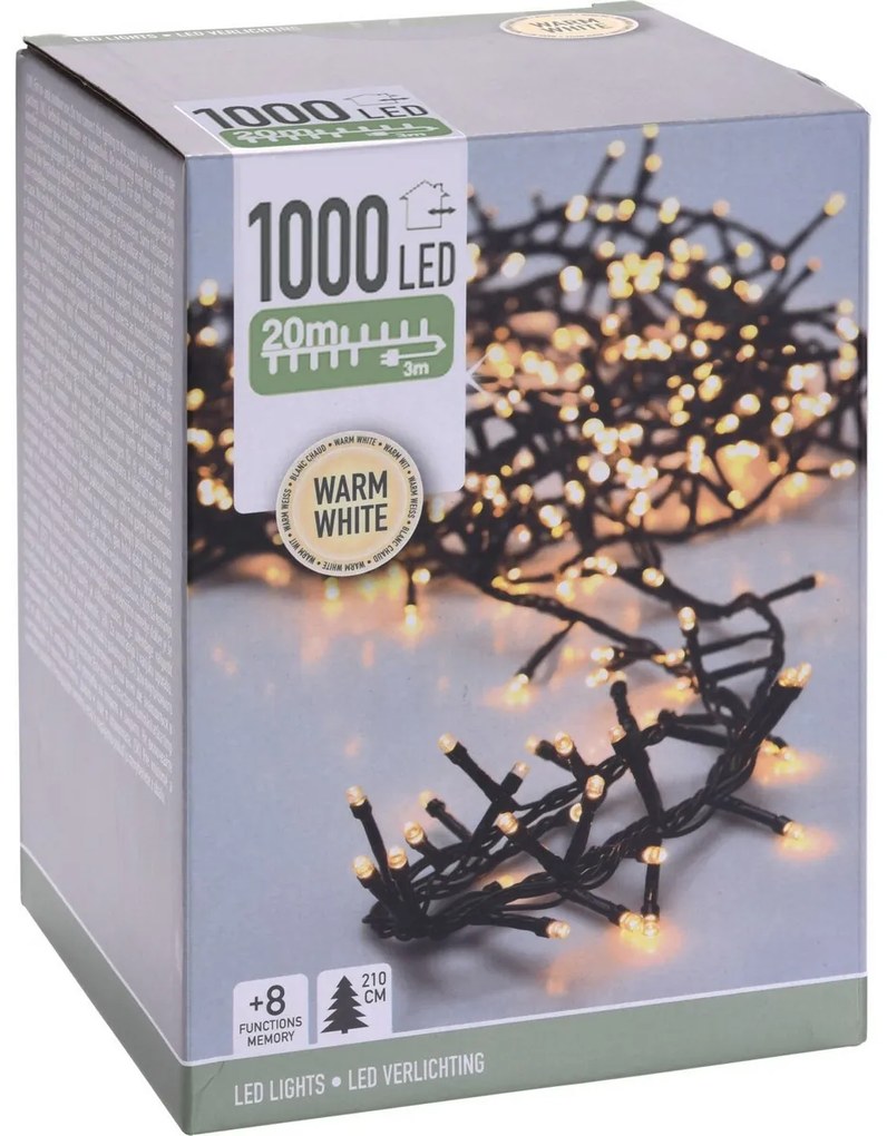 Zewnętrzny łańcuch świetlny Microcluster, 20 m, 1000 LED, ciepła biała, timer, IP44