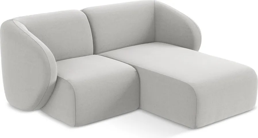 Jasnoszary aksamitny narożnik (prawostronny/z szezlongiem) Lani – Makamii