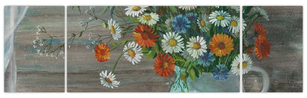 Obraz - Kwiaty polne, obraz olejny (170x50 cm)