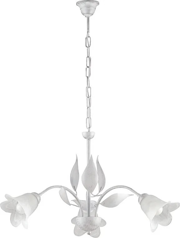 Olga - Biały lakierowany żyrandol z żelaza z antycznymi srebrnymi zdobieniami i białymi kloszami z alabastru, 3 lampy 103 - Ø60 - BL155-3-BA