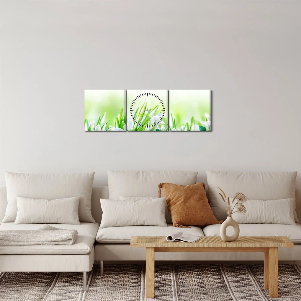 Obraz - Przebiśniegi (z zegarem) (90x30 cm)