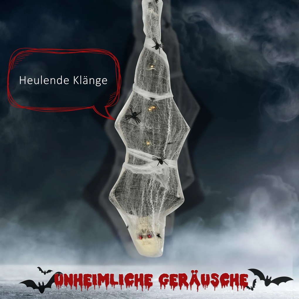 HOMCOM Halloween Mumia, Dekoracja z Efektem Dźwiękowym, z Sensorem Ruchu i LED, 60 cm x 16 cm x 170 cm