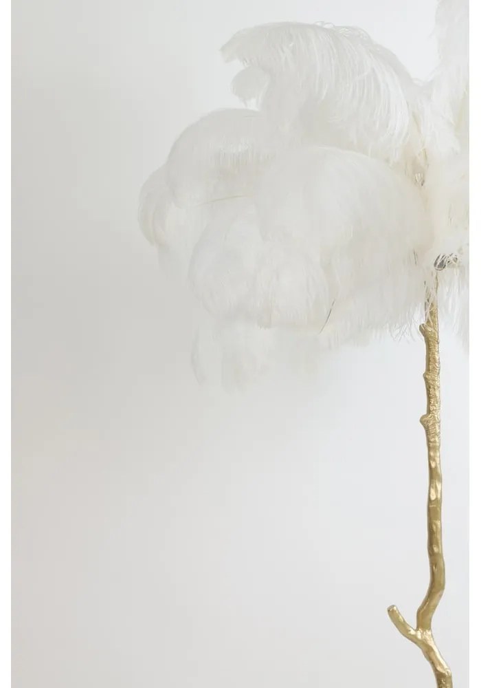 Lampa stojąca w biało-złotym kolorze z kloszem z pierza (wysokość 180 cm) Feather – Light &amp; Living