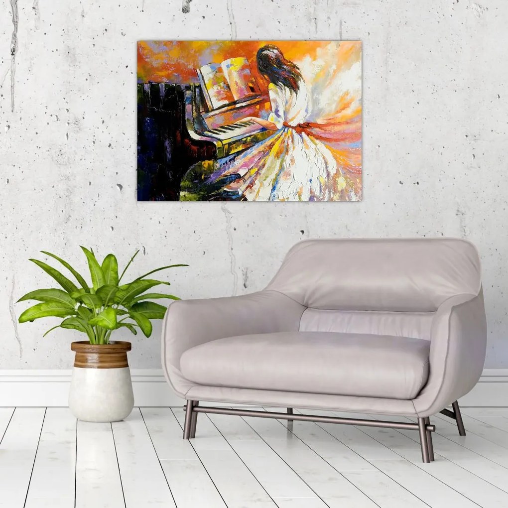 Obraz na szkle - Kobieta grająca na pianinie (70x50 cm)