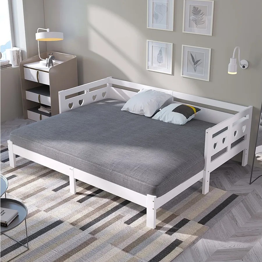 Łóżko wysuwane 90 x 200 cm - z podłokietnikami - białe drewno - materac nie jest wliczony w cenę