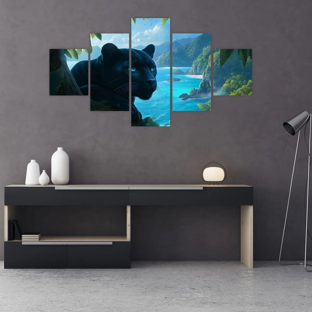Obraz - Czarny panter w dżungli (125x70 cm)