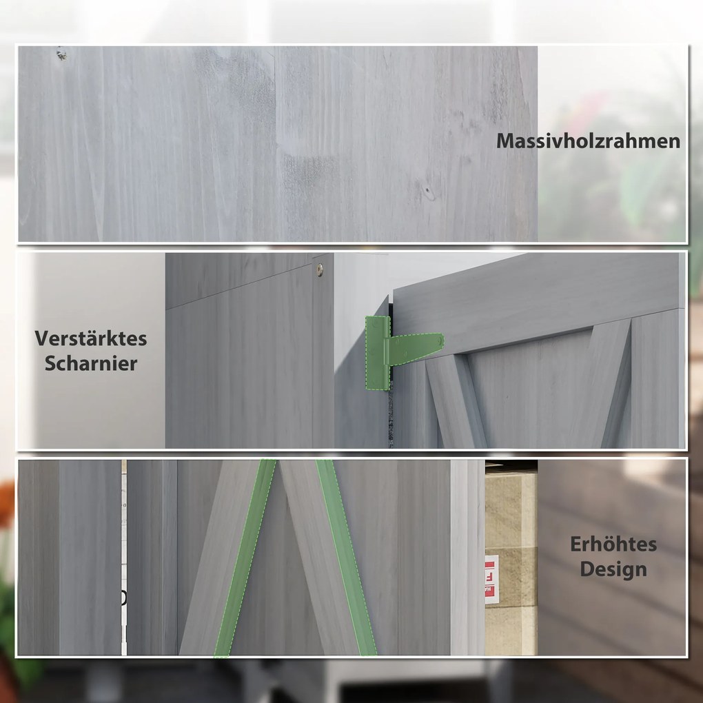 Outsunny Szopa Ogrodowa z Drzwiami Typu Stodoła, Regulowane Półki, Wąski Design, Drewno Jodłowe, Jasnoszary