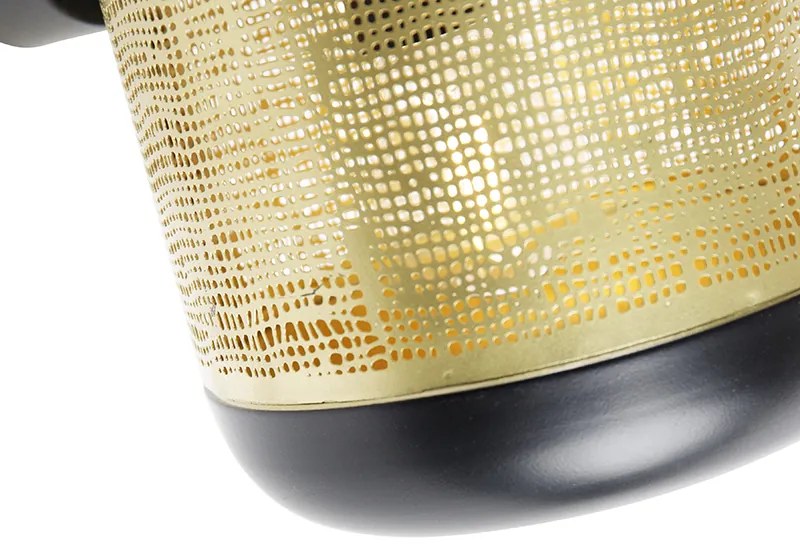 Winylowa lampa ścienna czarna z mosiądzem 20 cm 2-światłowa - KayleighPrzemysłowy Oswietlenie wewnetrzne