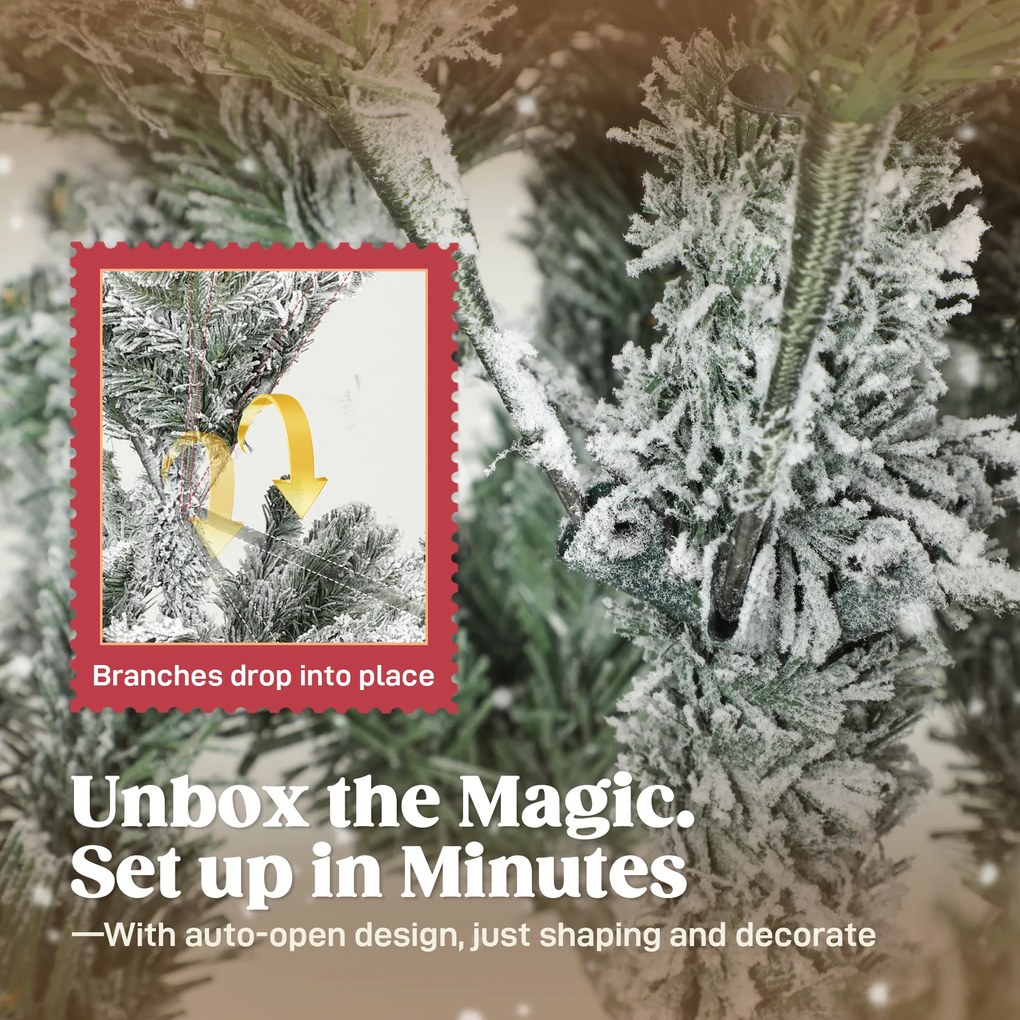 HOMCOM Sztuczna choinka 180 cm z efektem śniegu, 1815 gałązek, ze składanym metalowym stojakiem | Aosom PL