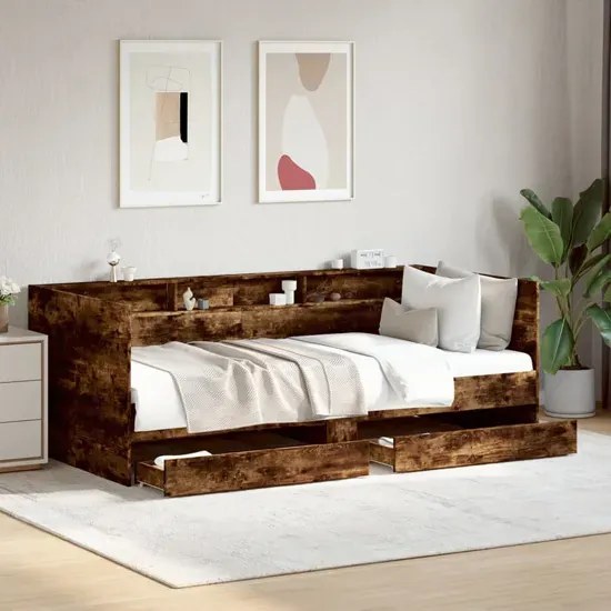 Łóżko z regałem i szufladami 90x200 cm wędzony dąb D1-Z33