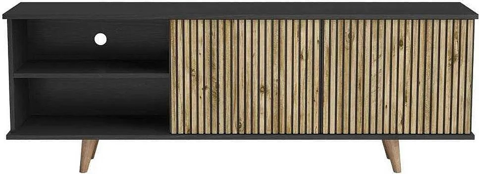 Stojak pod TV – 180 cm x 64 cm x 35 cm – Czarny, Sosna Atlantycka – Płyta wiórowa