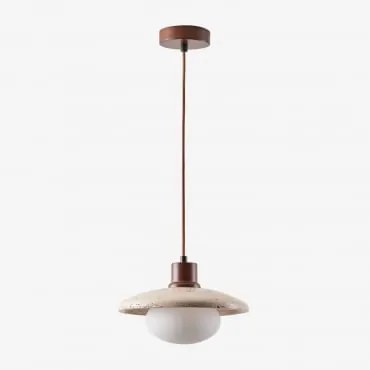 Lampa Sufitowa Wisząca Z Trawertynu I Drewna Z Kulą Szklaną Davise Trawertyn - Sklum