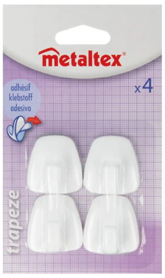 Białe plastikowe haczyki bez wiercenia zestaw 4 szt. – Metaltex