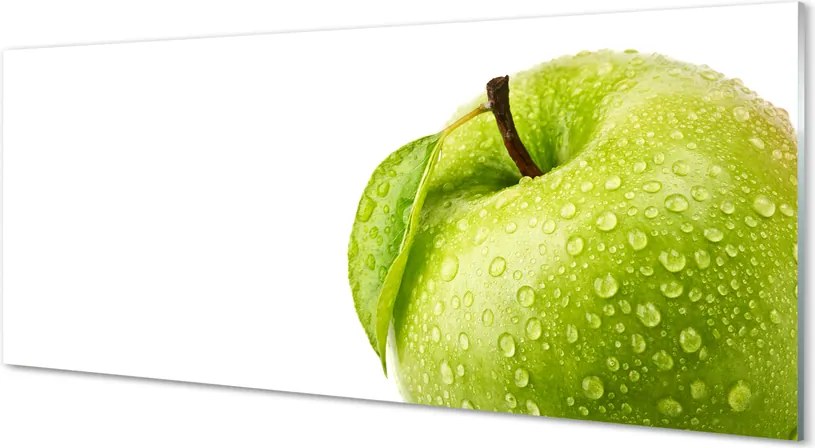 Szkło do Kuchni na Ścianę Zielone Jabłko w Kroplach Wody