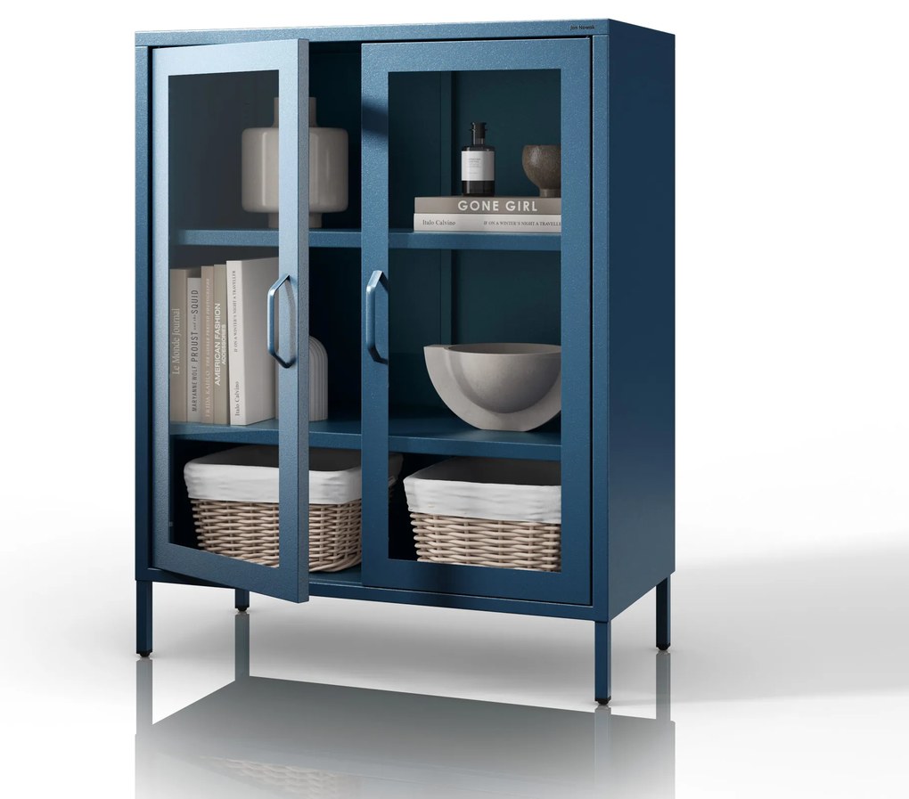 Witryna przeszklona niska granatowa: Modern GINA, 800 x 1015 x 400 mm