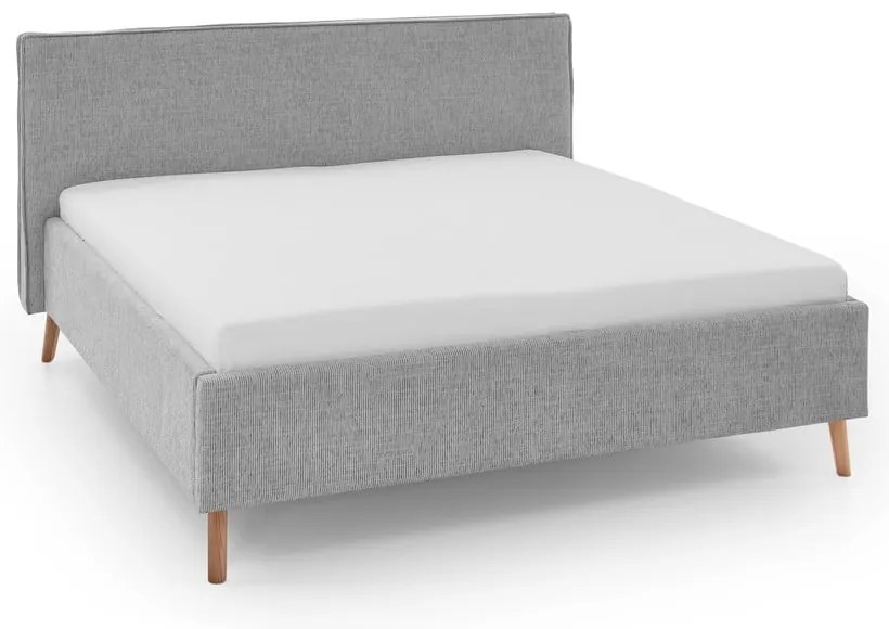 Jasnoszare tapicerowane łóżko dwuosobowe ze schowkiem i stelażem 180x200 cm Riva – Meise Möbel
