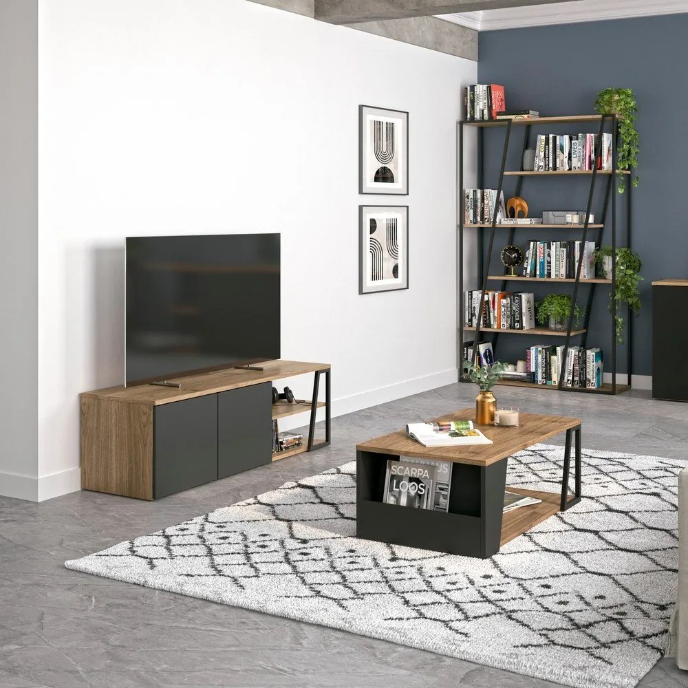 Stolik z blatem w dekorze drewna orzechowego 100x55 cm Albi – TemaHome