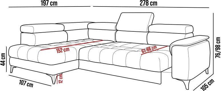 Narożnik CHIVAS L Prawostronny z Elektryczną regulacją siedziska wolnostojący tkanina Element 07 WERSAL