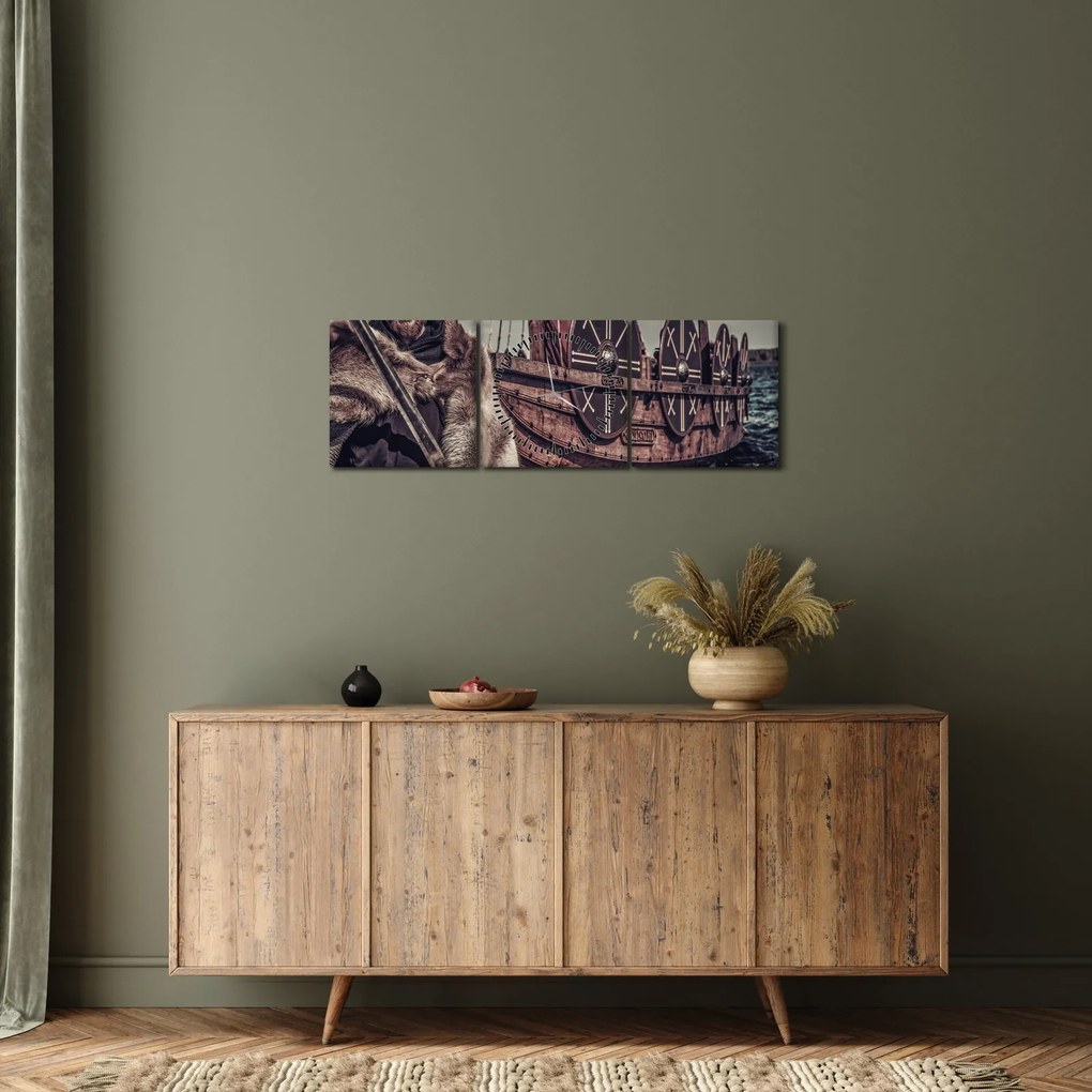 Obraz - Wojownik wikingów (z zegarem) (90x30 cm)