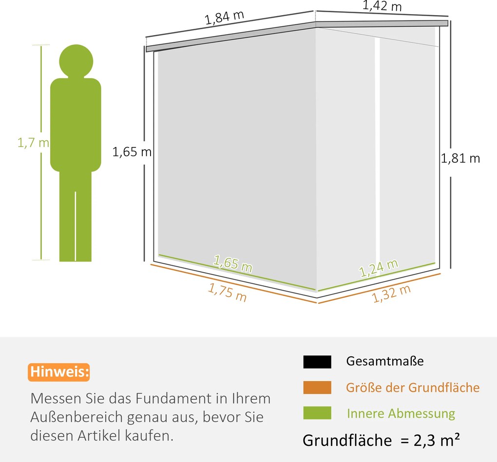 Outsunny Metalowy Schowek Ogrodowy, Stal Ocynkowana, Zamknięcie, Prosta Montaż, 142 x 184 x 165/181 cm, Szary