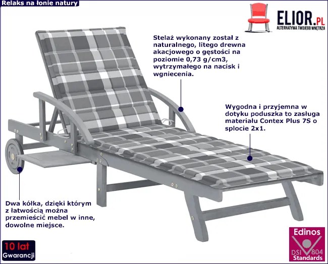 Leżak ogrodowy w szarą kratkę - Irvine