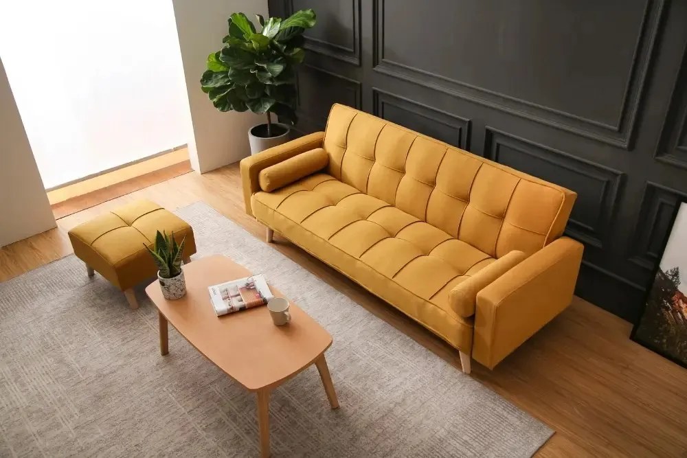 Beżowa rozkładana sofa NESTOR VELVET