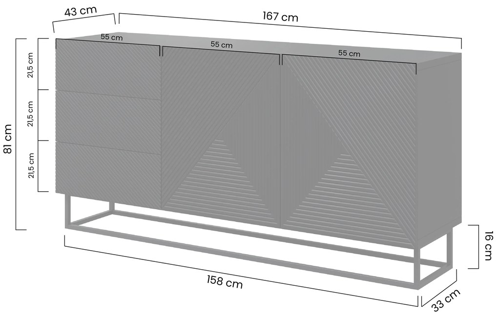 Komoda Asha 167 cm z szufladami i metalowymi nogami - biały mat