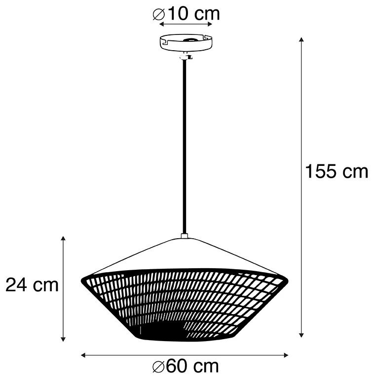 Rustykalna lampa wisząca żółty welur z rattanu 60 cm - Frills CanWiejski/ Rustykalny / Vintage Oswietlenie wewnetrzne