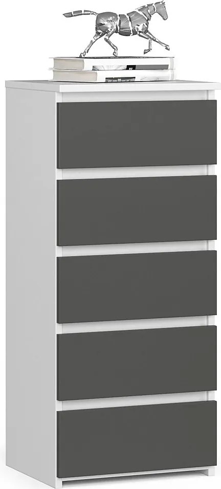 Komoda AKORD CL5 Biała 40 cm 5 szuflad fronty kolor Grafit Szary mat 40x35x92 cm