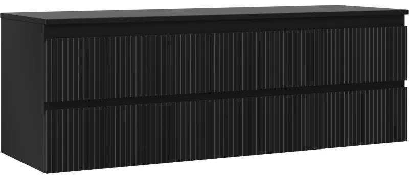 Mexen Rivel szafka łazienkowa podumywalkowa 140 cm z blatem, 2 szuflady, ryflowana , czarna mat - 91A20-14047-2-BFFC71